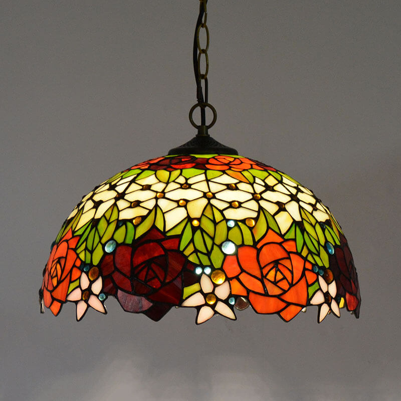 European Vintage Tiffany Glass Hardware 1-Light Pendant Light
