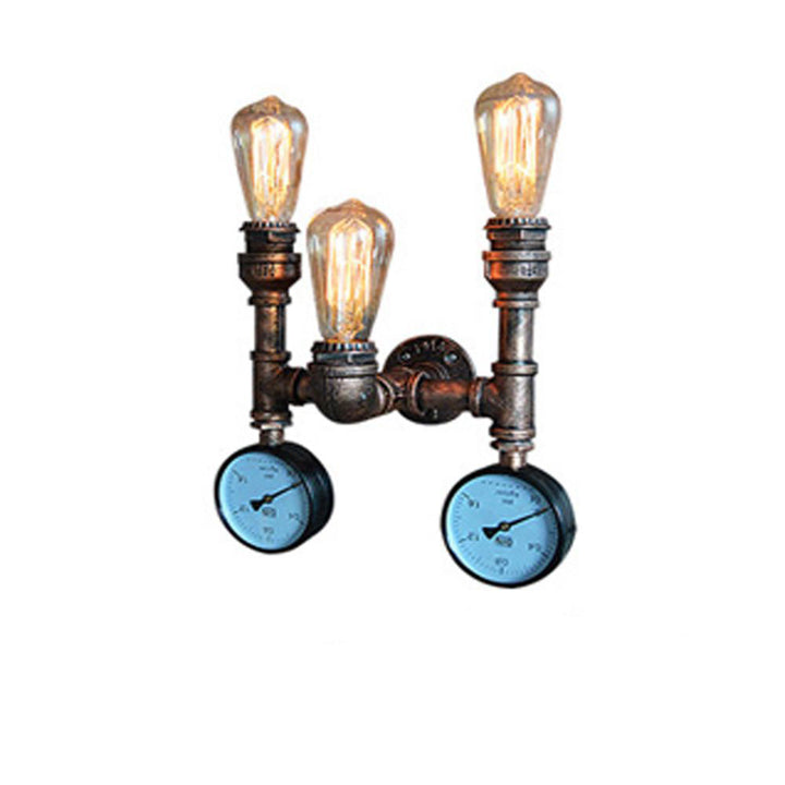 Traditional Vintage Iron Pipe Water Meter 3-Light Wall Sconce Lamp For Living Room