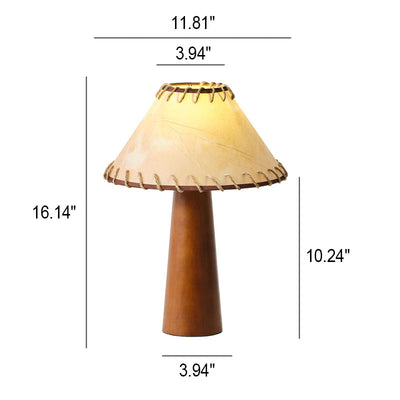 Japanese Vintage Solid Wood Parchment Cone 1-Light Table Lamp