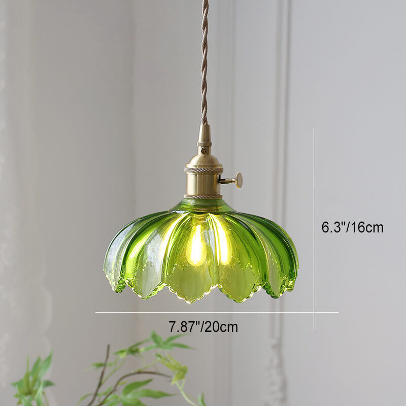 Lustre suspendu en laiton moderne rustique avec une fleur en verre à 1 lumière 