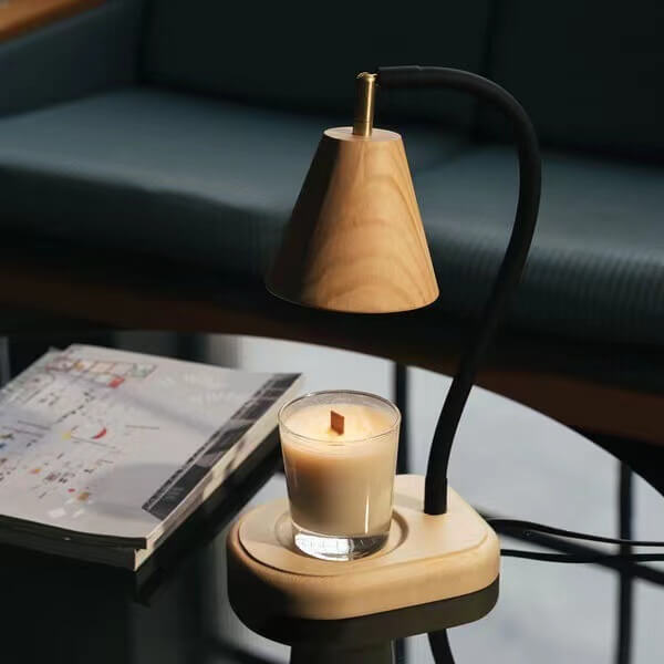 Lampe de Table à 1 Lumière en Bois avec Cire Fondante Parfumée et Poteau Réglable Moderne 