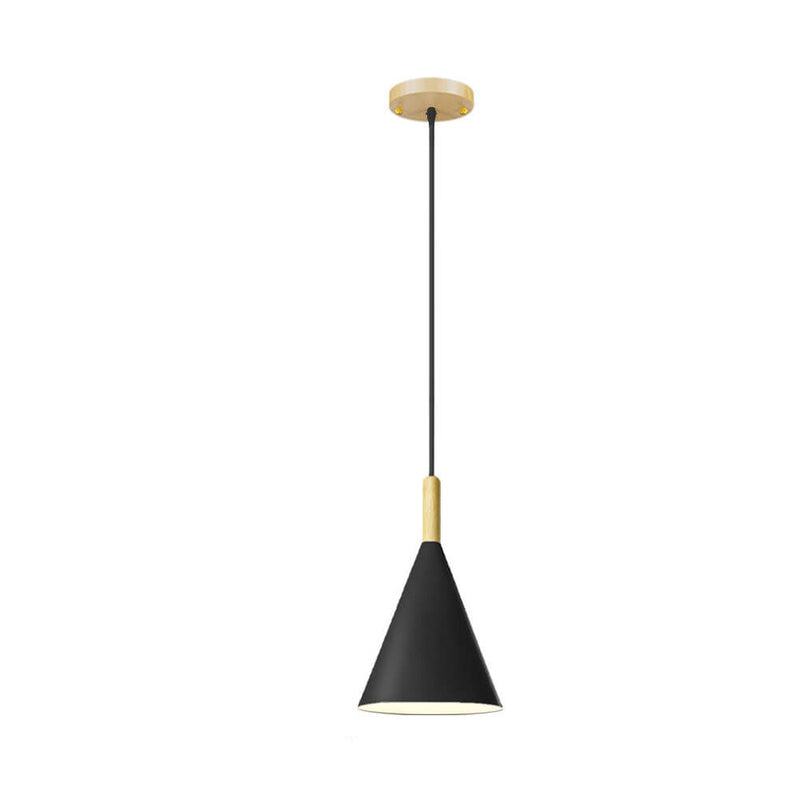 Nordic Minimalist Macaron Cone Wood 1-Light Pendant Light