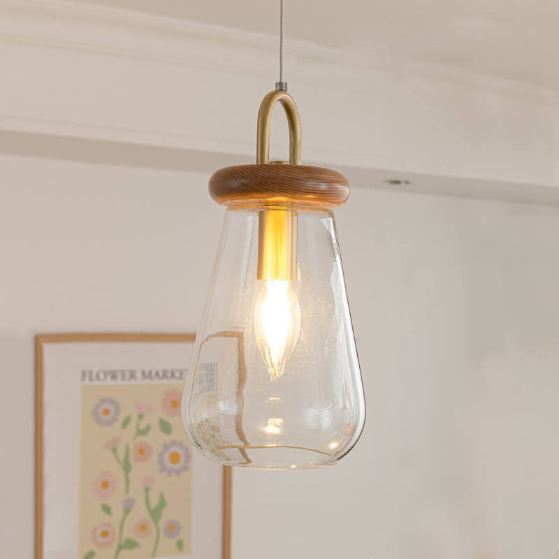 Moderne nordische runde Inselleuchte aus Glas und Holz mit 1/3-flammigem Kronleuchter-Design für das Wohnzimmer 