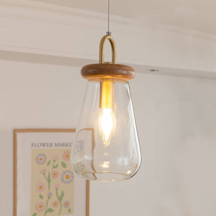 Moderne nordische runde Inselleuchte aus Glas und Holz mit 1/3-flammigem Kronleuchter-Design für das Wohnzimmer 