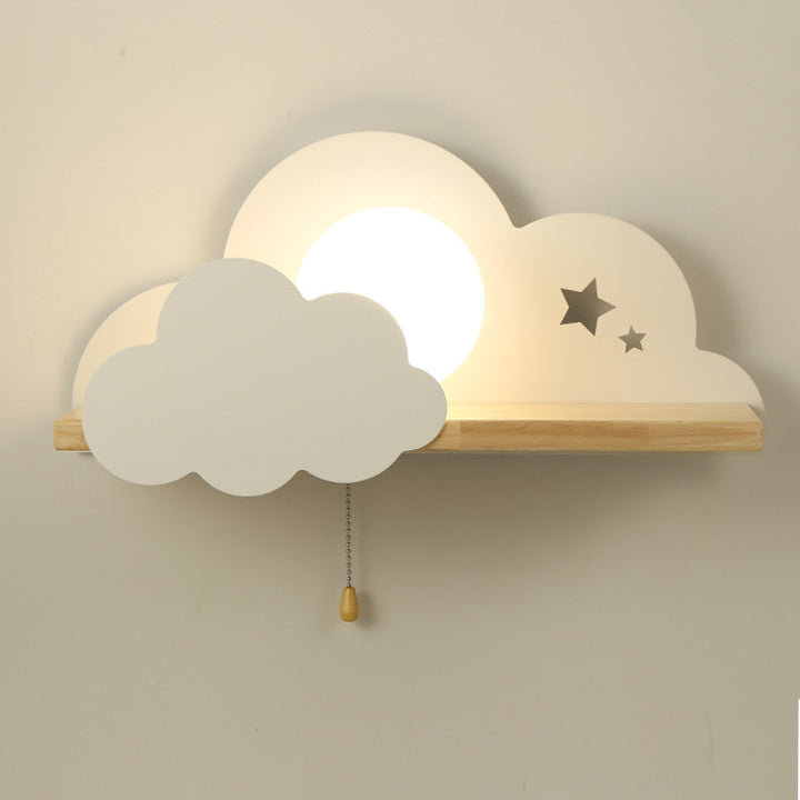 Applique Murale à 1 Lumière en Verre Nuage Macaron Nordique en Bois 