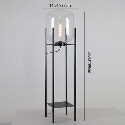 Modern Simplicity Round Glass Jar Shade Iron Holder 1-Light Standing Floor Lamp For Living Room