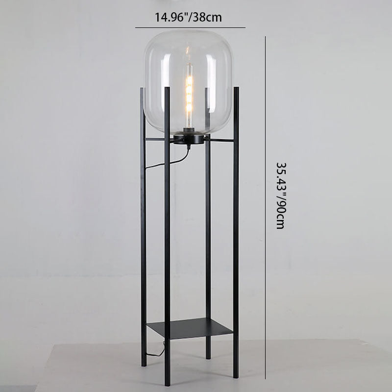 Modern Simplicity Round Glass Jar Shade Iron Holder 1-Light Standing Floor Lamp For Living Room