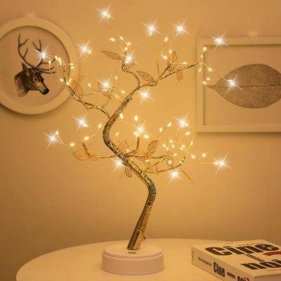 Simulation Arbre à Feuilles d'Or Arbre LED Décoration Lampe de Table 