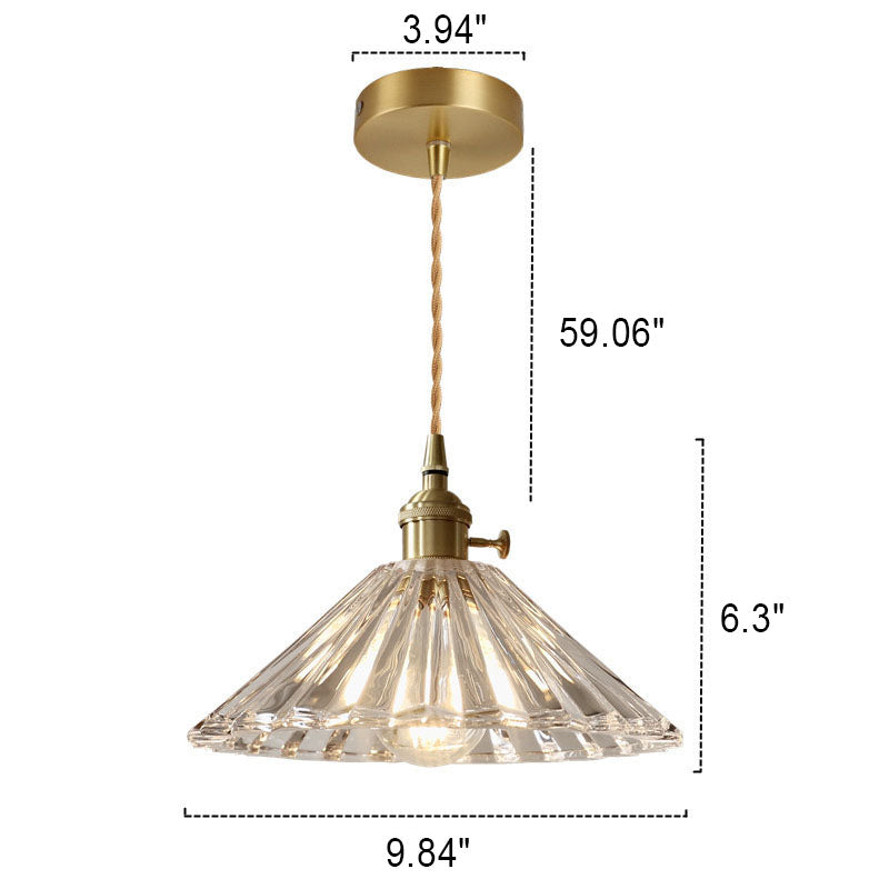 Nordic Minimalist Vintage Clear Brass Glass 1-Light Pendant Light