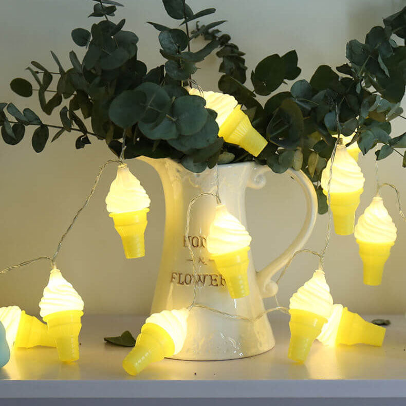 Crème glacée créative moderne pour enfants, guirlande lumineuse LED avec batterie USB, décoration 