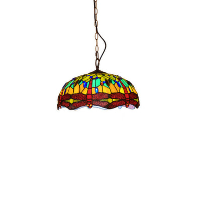 Tiffany European Dragonfly Stained Glass Dome 1-Light Pendant Light