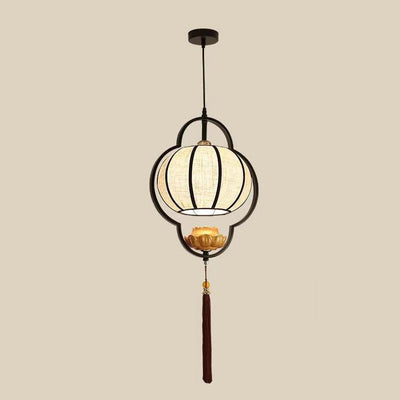 Modern Chinese Lantern Fabric Iron Zen 1-Light Pendant Light