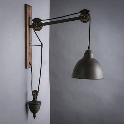 Vintage Industrial Iron Cone Massivholz Zugschnur 1-Licht Wandleuchte 