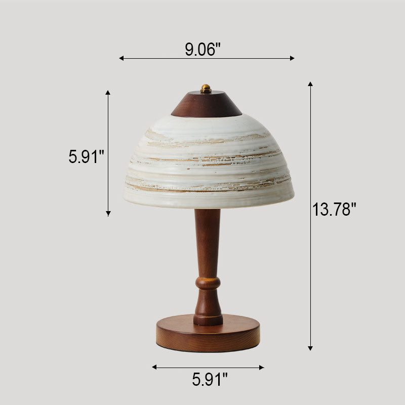 Vintage Solid Wood Ceramic Dome LED Table Lamp