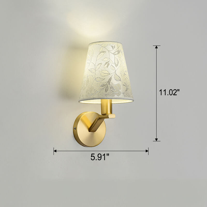 Luxury Floral Patterned Fabric Brass 1-Light Wall Sconce Lamp
