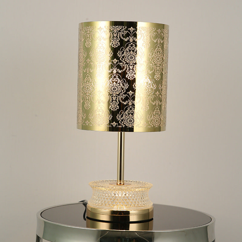 Lámpara de mesa contemporánea de lujo con 1 luz, columna de acero inoxidable y acrílico tallado, para sala de estar y dormitorio 