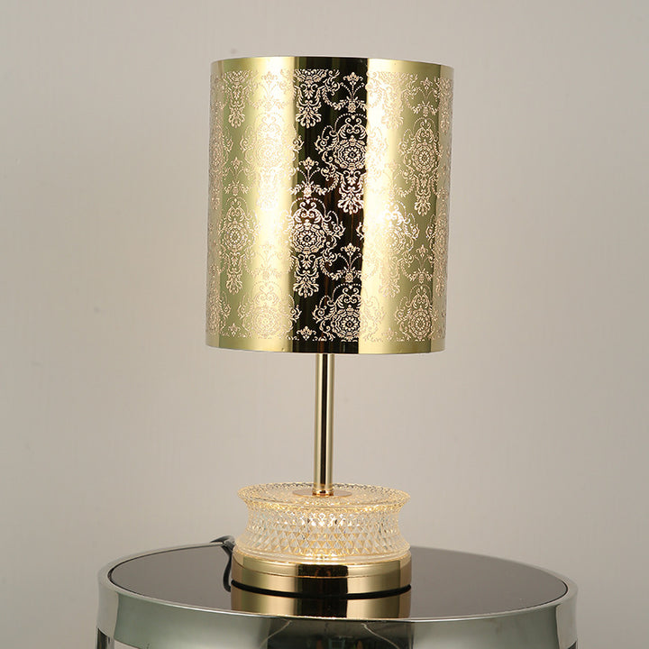 Lámpara de mesa contemporánea de lujo con 1 luz, columna de acero inoxidable y acrílico tallado, para sala de estar y dormitorio 