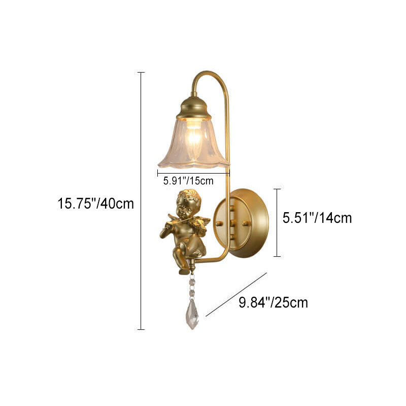 Traditionelle Vintage-Wandleuchte mit 1 Flamme aus Glas und Eisen in Kegelform für Wohnzimmer und Schlafzimmer 