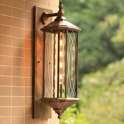 Outdoor Vintage Chinese Transparent Cage 1-Light Waterproof Wall Sconce Lamp