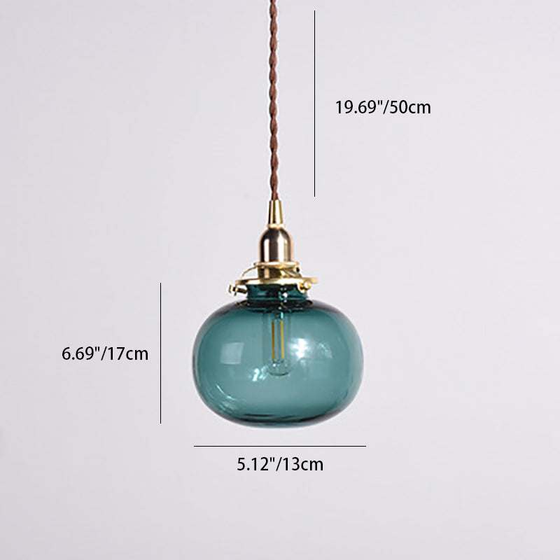 Traditionelle japanische Messingglas-Kürbisschirm-Pendelleuchte mit 1 Licht für Wohnzimmer 