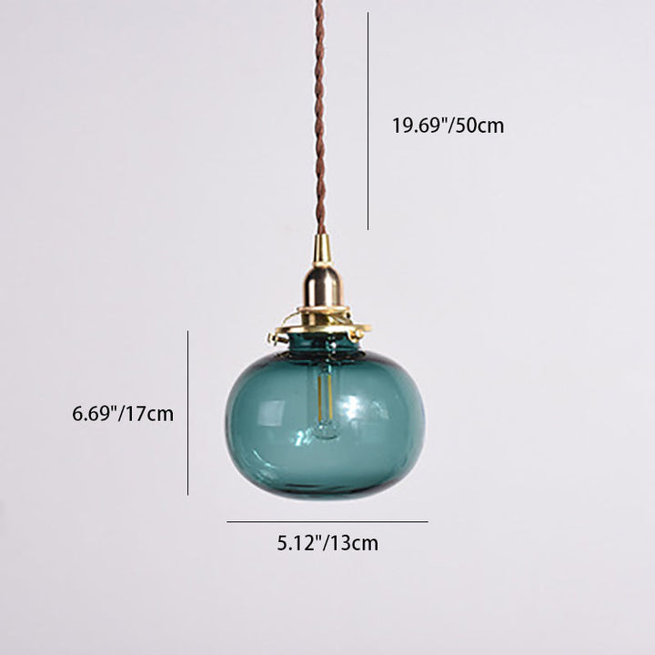 Traditionelle japanische Messingglas-Kürbisschirm-Pendelleuchte mit 1 Licht für Wohnzimmer 