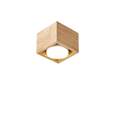 Japanese Minimalist Square Solid Wood Spotlight LED Flush Mount Ceiling Light