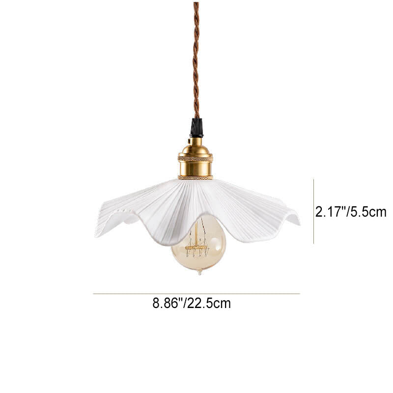 Traditional Vintage Ceramic Waves Scalloped Copper 1-Light Pendant Light For Living Room