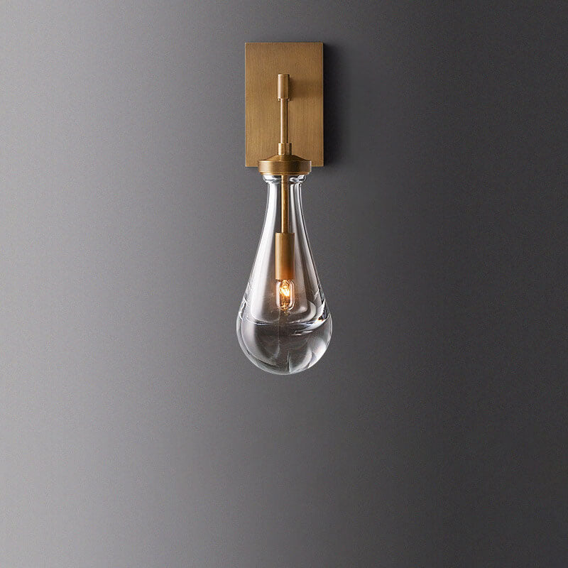 Modern Minimalist Teardrop Transparent Full Copper Crystal 1-Light Wall Sconce Lamp