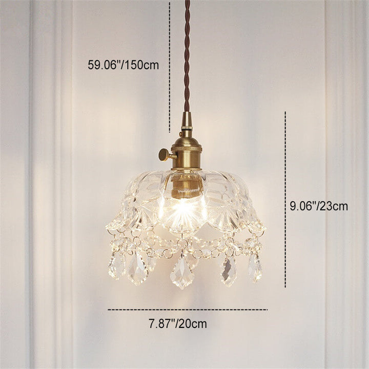 Zeitgenössische Vintage Runde Floral Messing Glas 1-Licht Pendelleuchte für Schlafzimmer 