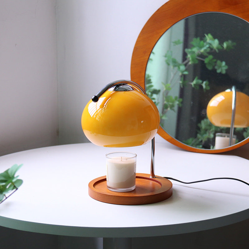 Contemporary Retro Glass Dome Solid Wood Metal Base 1-Light Melting Wax Table Lamp