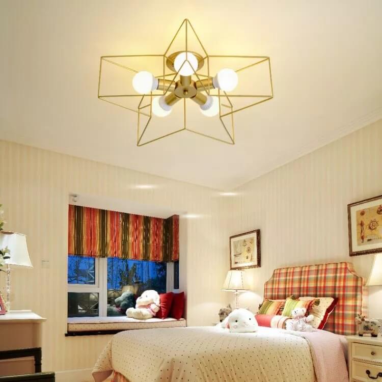 Modern Minimalist Pentagram Iron 5-Light Flush Mount Ceiling Light For Bedroom