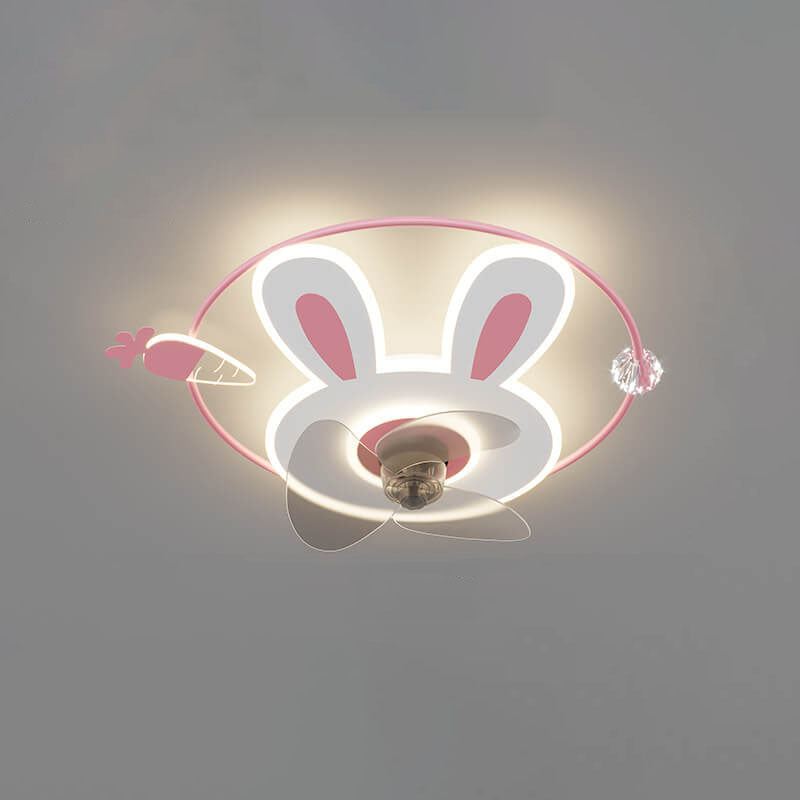 Ventilador de Techo con Luz LED de Zanahoria de Conejo Creativo de Dibujos Animados 