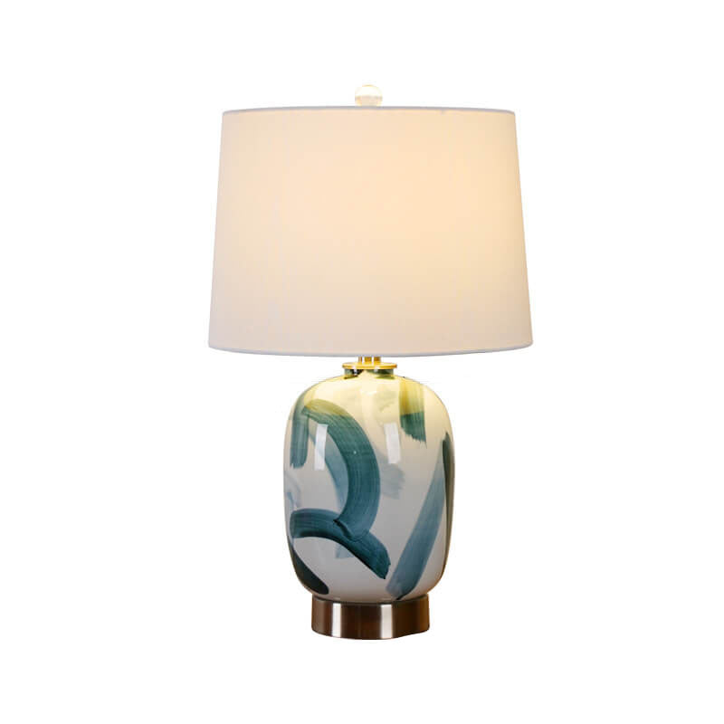 Vintage American Dome Fabric Shade Ink Ceramic Base 1-Light Table Lamp