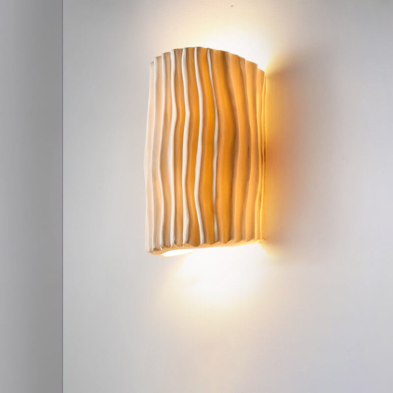 Contemporary Nordic Wavy Textured Resin Semicircle 2-Light Wall Sconce Lamp For Living Room