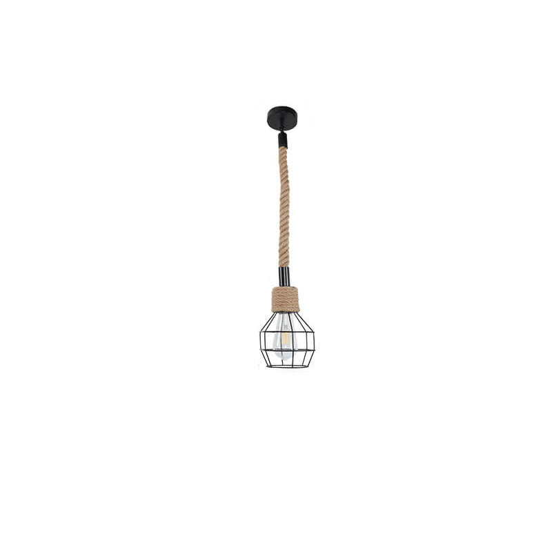 Luminaire suspendu à 1 lumière en corde de chanvre et rotin nostalgique de style industriel 