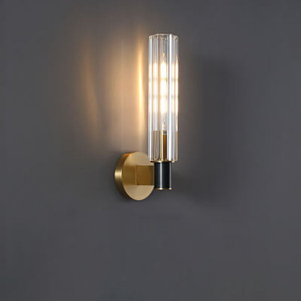 Modern Minimal Brass Crystal Column 1/2 Light Wall Sconce Lamp