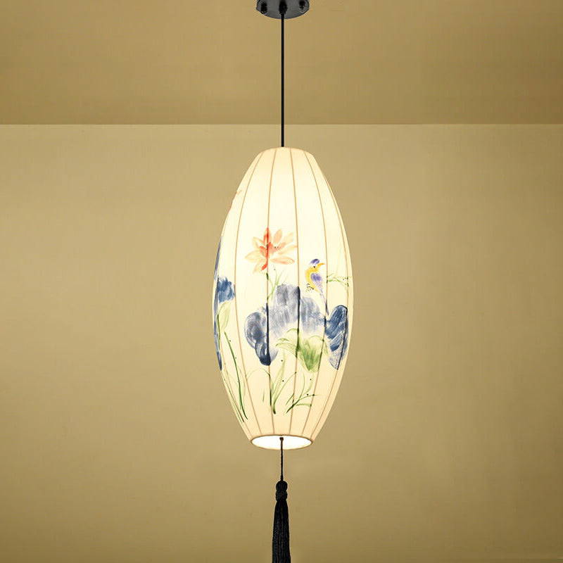 Lanterne ovale antique orientale faite à la main en tissu 1 lumière suspendue 