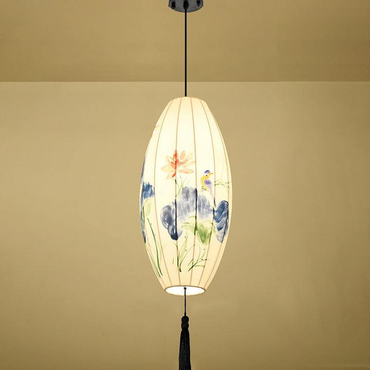 Lanterne ovale antique orientale faite à la main en tissu 1 lumière suspendue 