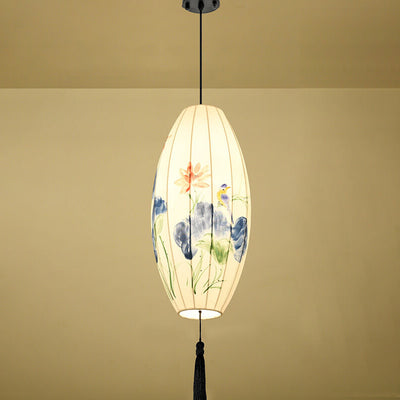 Oriental Antique Handmade Oval Lantern Fabric 1-Light Pendant Light