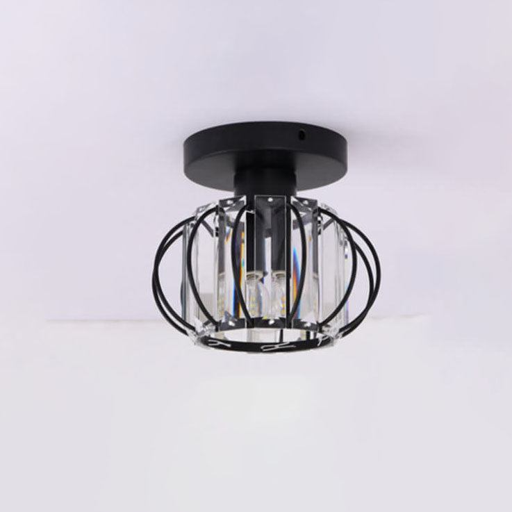 European Light Luxury Golden Black Iron Crystal 1-Light Semi-Flush Mount Ceiling Light