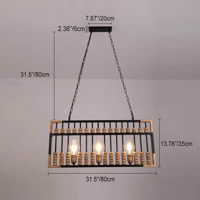 Industrial Vintage Abacus Wood Iron 3-Light Chandelier