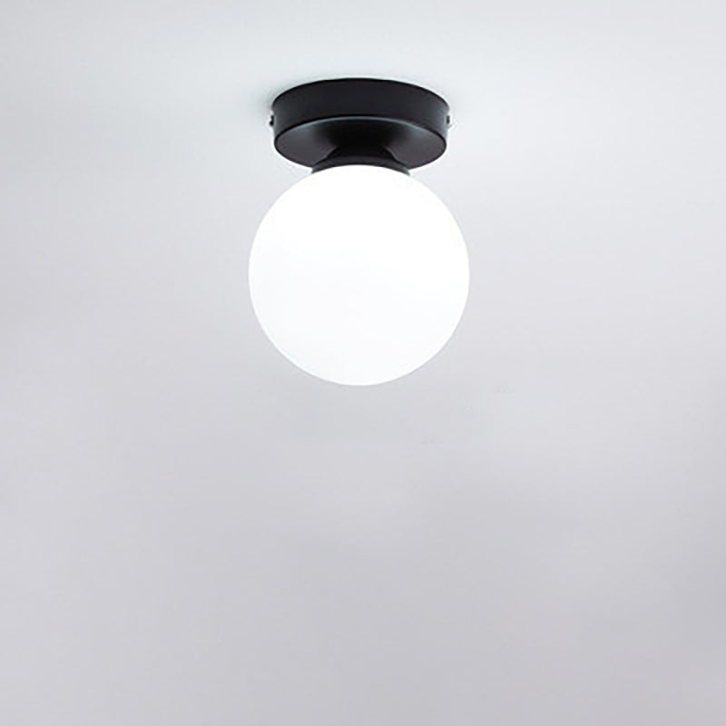 Modern Minimalist Glass Round Ball 1-Light Semi-Flush Mount Ceiling Light For Hallway