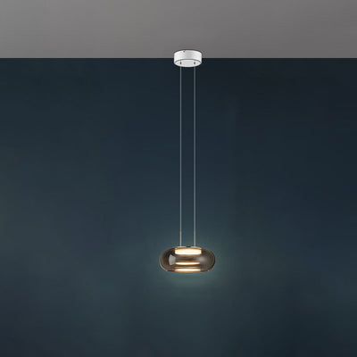 Modern Light Luxury Smoke Gray Glass Round Drum 1/3 Light LED Island Light Chandelier