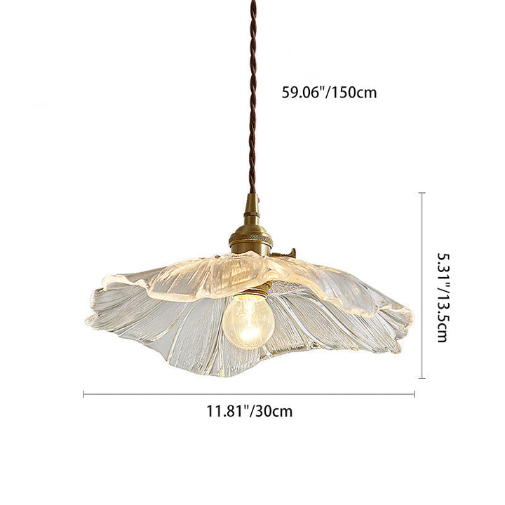 Traditionelle Vintage Messing Lotusblatt Glasschirm 1-Licht Pendelleuchte für Wohnzimmer 