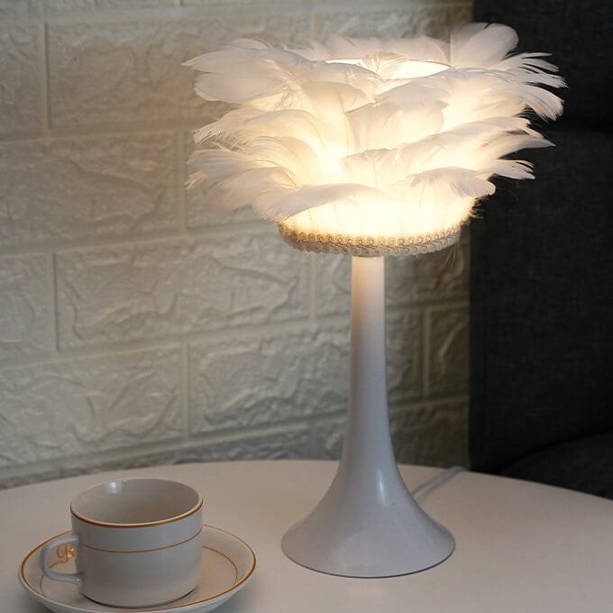 Modern Premium Wrought Iron and Swan Feather LED Table Lamp
