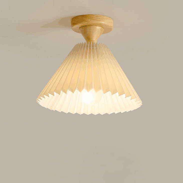 Japanese Simple Log Pleated Umbrella Cone 1-Light Semi-Flush Mount Ceiling Light