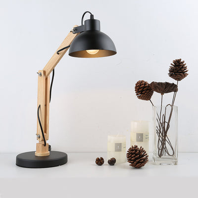 European Classical Collapsible Wooden Iron 1-Light Table Lamp