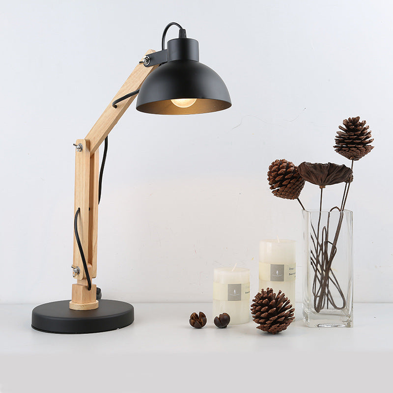 Lampe de table à 1 lumière en fer en bois pliable classique européen 