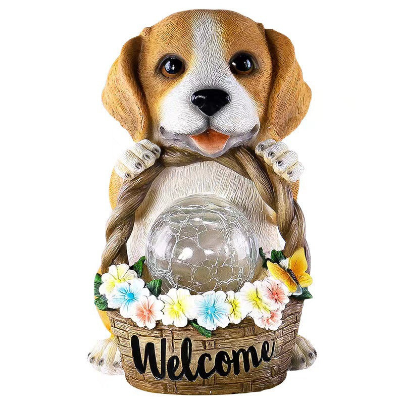 Solar Outdoor Puppy Welcome LED Garden Resin Landscape Light