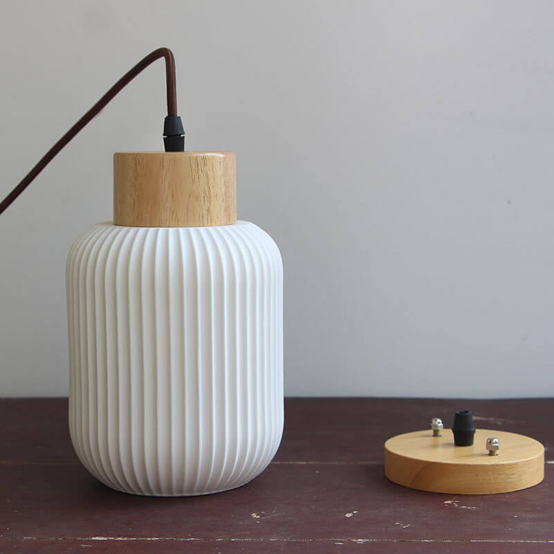 Nordic  White Ceramic Cylindrical Jar 1-Light Japanese Pendant Light